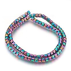 Multi-color Plated Electroplate Non-magnetic Synthetic Hematite Bead Strands, Polished, Column, Multi-color Plated, 5x4mm, Hole: 1mm, about 101~102pcs/strand, 15.9 inch(40.5cm)