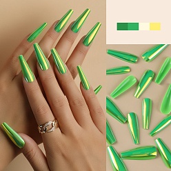 Medium Sea Green Plastic Laser Out Full Cover False Nail Tips, Press on long Coffin Nails, Nail Art Detachable Manicure, Teardrop, Medium Sea Green, 26.5~32.5x6.5~13.5mm, 24pcs/box