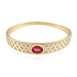 Cerise Cubic Zirconia Oval Hinged Bangle, Real 18K Gold Plated Brass Jewelry for Women, Cerise, Inner Diameter: 2-1/8x2-3/8 inch(5.3x6cm)
