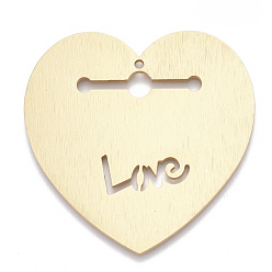 Doré  Gros pendentifs en aluminium, laser coupé gros pendentifs, coeur avec amour, pour Saint Valentin, or, 50x50x1mm, Trou: 2mm