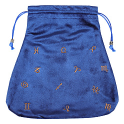 Marine Blue Velvet Packing Pouches, Drawstring Bags, Trapezoid with Constellation Pattern, Marine Blue, 21x21cm
