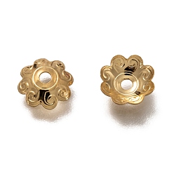 Real 18K Gold Plated 304 Stainless Steel Bead Caps, Multi-Petal Flower, Real 18k Gold Plated, 6.5x2mm, Hole: 1.8mm