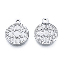 Stainless Steel Color 201 Stainless Steel Pendants, Flat Round with Eye, Stainless Steel Color, 19x15x2mm, Hole: 1.8mm