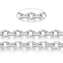 Stainless Steel Color 304 Stainless Steel Dapped Cable Chains, Unwelded, with Spool, Oval, Stainless Steel Color, 8.5x6.5x2mm, about 82.02 Feet(25m)/roll