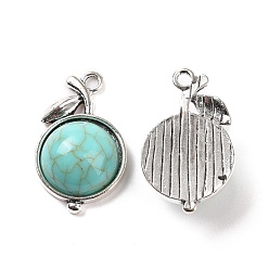 Antique Silver Alloy Pendants, Cherry Charms, with Synthetic Turquoise, Antique Silver, 30x18x8mm, Hole: 2mm