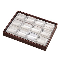 Blanc Plateaux de présentation de bijoux, bois et verre organique boîtes de présentation cuboïde, 12 compartiments, blanc, 180x250x35 mm, compartiment: sur 49x48x29 mm