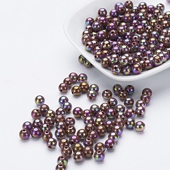 Terre De Sienne Perles acryliques de poly styrène respectueuses de l'environnement, de couleur plaquée ab , ronde, Sienna, 8mm, trou: 1 mm, environ 2000 pcs / 500 g