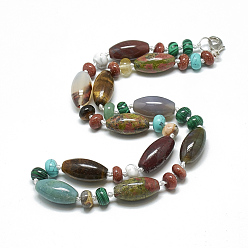 Pierre Mélangete Colliers de perles de pierres précieuses naturelles et synthétiques, avec mousquetons en alliage, 18.1 pouces ~ 18.5 pouces (46~47 cm), ovale: 20x10 mm