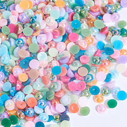 Mixed Color ABS Plastic Imitation Pearl Cabochons, Nail Art Decoration Accessories, Half Round, Mixed Color, 4x2mm, about 10000pcs/bag