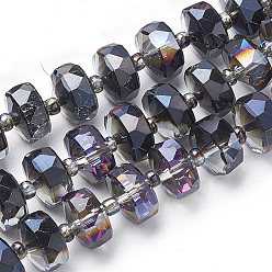 Negro Hilos de perlas de vidrio electroplat, arco iris chapado, facetados, Rondana plana, negro, 10x6.5 mm, agujero: 1.2 mm, sobre 60 unidades / cadena, 18.9 pulgada