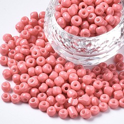Indian Red 6/0 Glass Seed Beads, Baking Paint, Round Hole, Round, Indian Red, 4~5x3~5mm, Hole: 1.2~1.5mm, about 4500pcs/Pound