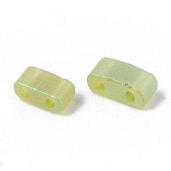 Yellow Green 2-Hole Transparent Glass Seed Beads, Frosted AB Colours, Rectangle, Yellow Green, 4.5~5.5x2x2~2.5mm, Hole: 0.5~0.8mm