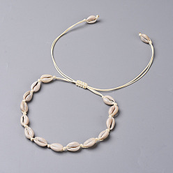 Coquille Colliers choker cauris, colliers tressés, avec cordon en polyester ciré coréen écologique, 12.13 pouces ~ 26.14 pouces (30.8~66.4 cm)