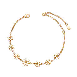 Real 18K Gold Plated SHEGRACE Brass Link Bracelets, with Cable Chains, Daisy, Real 18K Gold Plated, 6-1/2 inch(165mm)