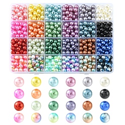 Mixed Color 792Pcs 24 Style ABS Plastic & Acrylic Imitation Pearl Beads, Dyed, Round, Mixed Color, 7.5~8x7~7.5mm, Hole: 1.6~2mm, 33pcs/style