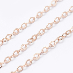 Rose Gold Brass Cable Chains, Soldered, Long-Lasting Plated, Flat Oval, Cadmium Free & Lead Free, Rose Gold, 1.5mm, Link: 2.1x1.5mm