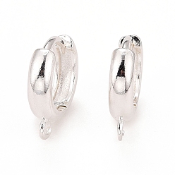 925 Sterling Silver Plated Rack Plating Eco-friendly Brass Chunky Hoop Earring Findings, with Horizontal Loop, Lead Free & Cadmium Free, Ring, 925 Sterling Silver Plated, 14x12x3mm, Hole: 1mm, Pin: 1mm