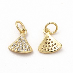 Real 18K Gold Plated Rack Plating Brass Micro Pave Cubic Zirconia Charms, Triangle Charm, with Jump Ring, Real 18K Gold Plated, 10x9x2mm, Hole: 3.6mm