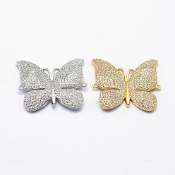 Mixed Color Long-Lasting Plated Brass Micro Pave Cubic Zirconia Links, Butterfly, Mixed Color, 30x32.5x3mm, Hole: 1mm