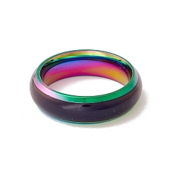 Rainbow Color Anillo de humor, anillo de dedo de banda lisa de epoxi, cambio de temperatura color emoción sentimiento anillo de hierro para mujer, color del arco iris, tamaño de EE. UU. 6 1/2 (16.9 mm)