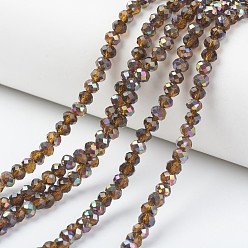 Camel Electroplate Transparent Glass Beads Strands, Half Rose Gold Plated, Faceted, Rondelle, Camel, 4x3mm, Hole: 0.4mm, about 123~127pcs/strand, 16.5~16.9 inch(42~43cm)