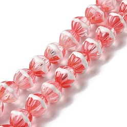 Rouge Brins de perles à chalumeau manuels, avec l'émail, citrouille, rouge, 10~10.5x11~12x10~10.5mm, Trou: 0.9mm, Environ 38 pcs/chapelet, 15.43''~15.75'' (39.2~40 cm)
