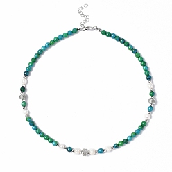 Chrysocolla Synthetic Chrysocolla & Natural Pearl & Glass Beaded Necklace with 304 Stainless Steel Clasp for Women, 17.52 inch(44.5cm)