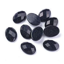 Blue Goldstone Synthetic Blue Goldstone Cabochons, Faceted, Oval, 18x13x6mm