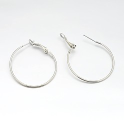 Platinum Iron Hoop Earrings, Platinum, 39x35x1.2mm, Pin: 0.79mm