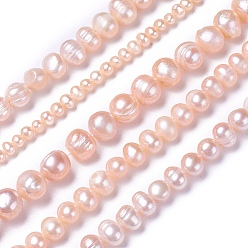 Pink Hilos de perlas de agua dulce cultivadas naturales, patata, rosa, 4~12x4~12 mm, agujero: 0.5~1 mm, sobre 28~100 unidades / cadena, 13.8 pulgada ~ 15.7 pulgada (35~40 cm)
