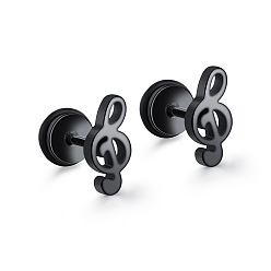 Electrophoresis Black Boucles d'oreilles en acier au titane avec notes de musique pour femmes, électrophorèse noir, 11mm