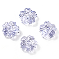 Royal Blue Spray Painted Transparent Glass Beads, Sakura, Royal Blue, 13.5x14x6mm, Hole: 1.2mm