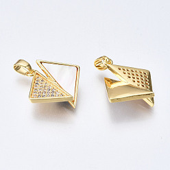 Real 18K Gold Plated Brass Micro Pave Clear Cubic Zirconia Pendants, with White Sea Shell, Nickel Free, Cross Triangle, Real 18K Gold Plated, 19x17.5x2mm, Hole: 2.5x4.5mm