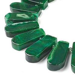Vert Brins de perles d'agate teinte naturelle en forme de larme, perles percées, verte, 25~50x11~16x6~8mm, Trou: 2.5mm, Environ 32~35 pcs/chapelet, 15.7 pouce