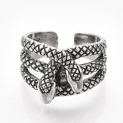 Античное Серебро Сплав манжеты кольца пальцев, широкая полоса кольца, змея, античное серебро, размер США 8 1/2 (18.5 мм)