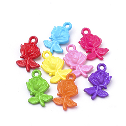 Mixed Color Opaque Acrylic Pendants, Rose, Mixed Color, 27x17x7mm, Hole: 3mm, about 580pcs/500g