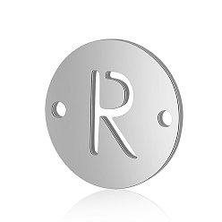 Letter R Titanium Steel Links connectors, Flat Round with Letter, Stainless Steel Color, Letter.R, 12x0.8mm, Hole: 0.8mm