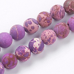 Medium Orchid Natural Imperial Jasper Beads Strands, Dyed, Frosted, Round, Medium Orchid, 10mm, Hole: 1mm, about 39pcs/strand, 15.3 inch(39cm)