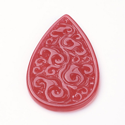Red Natural Jade Pendant, Dyed, teardrop, Red, 39x24x2mm, Hole: 1mm