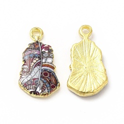 Colorful Rack Plating Alloy Pendants, Printed, Lead Free & Cadmium Free & Nickel Free, Leaf Charm, Light Gold, Colorful, 19x10.5x2.5mm, Hole: 1.6mm