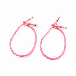 Rose Chaud Fabrication de bracelet en corde de coton torsadée, avec les accessoires en acier inoxydable, or, rose chaud, 9 pouces ~ 9-7/8 pouces (23~25 cm), 3mm
