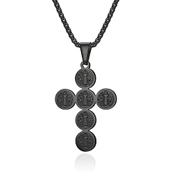 Electrophoresis Black Titanium Steel Cross with Jesus Pendant Necklace with Box Chains for Men Women, Electrophoresis Black, 23.62 inch(60cm)