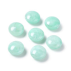Aquamarine Opaque Acrylic Beads, with Glitter Powder, AB Color, Flat Round with Marble Pattern, Aquamarine, 16.5x9.5mm, Hole: 2.5mm