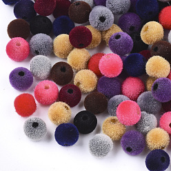 Mixed Color Flocky Acrylic Beads, Round, Mixed Color, 6x5~5.5mm, Hole: 1.6mm