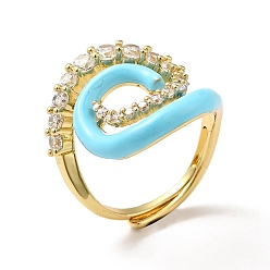 Azul Cielo Anillo ajustable de esmalte hamsa vortex con circonita cúbica transparente, joyas de latón chapado en oro real 18k para mujer, luz azul cielo, tamaño de EE. UU. 6 1/2 (16.9 mm)