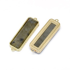 Labradorite Natural Labradorite Links connectors, with Brass Findings, Faceted, Rectangle, Golden, 33.5x9.5~10x5mm, Hole: 1.2~1.4mm
