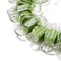 Светло-зеленый Коричневый Бусины лэмпворк , конфеты с узором в полоску, оливковый, 26~29x9x7.5~8 мм, отверстие : 1 мм