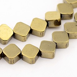 Plateado en Oro Electroplate hematites sintética hebras de perlas no magnéticas, rombo, oro chapado, 6x6x3 mm, agujero: 1 mm, sobre 70 unidades / cadena, 16.5 pulgada