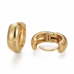 Chapado en Oro Real 18K Latón pendientes de aro Huggie, larga duración plateado, Forma de anillo, real 18 k chapado en oro, 14x5 mm, pin: 1 mm