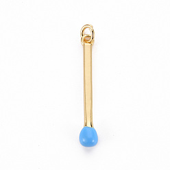 Light Sky Blue Brass Enamel Pendants, with Jump Ring, Cadmium Free & Nickel Free & Lead Free, Match, Real 16K Gold Plated, Light Sky Blue, 30x4.5mm, Jump Ring: 5x1mm, 3mm inner diameter